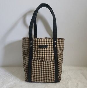 Longaberger Homestead Black Tan Checkered Plaid Tote Bag